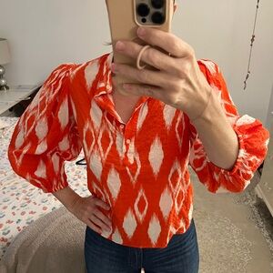 The Shirt by Rochelle Behrens Orange and White Ikat Blouse